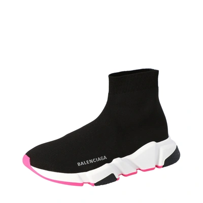 Pre-owned Balenciaga Black/pink Knit Speed High Top Sneakers Size 34