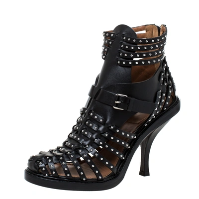 Pre-owned Givenchy Black Leather Studded Gladiator Sandals Size 37