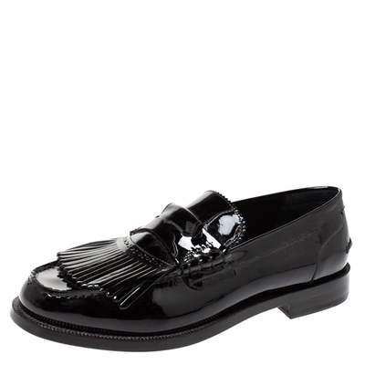 Pre-owned Burberry Black Patent Leather Bedmoore Fringe Detail Penny Loafers Size 44