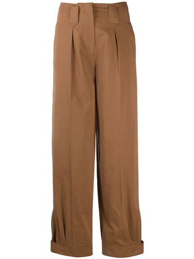 Kenzo Pleated Cotton-twill Tapered Pants In Brown