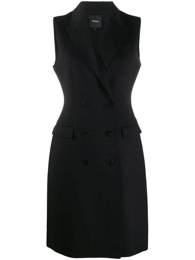 Theory Double-breasted Sleeveless Coat In Black