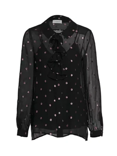 Coach Lurex Dot Pussybow Blouse In Black Pink