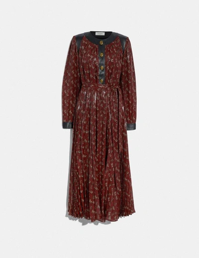 Coach Lurex Horse And Carriage Print Pleated Dress In Red - Size 06 In Color<lsn_delimiter>red.