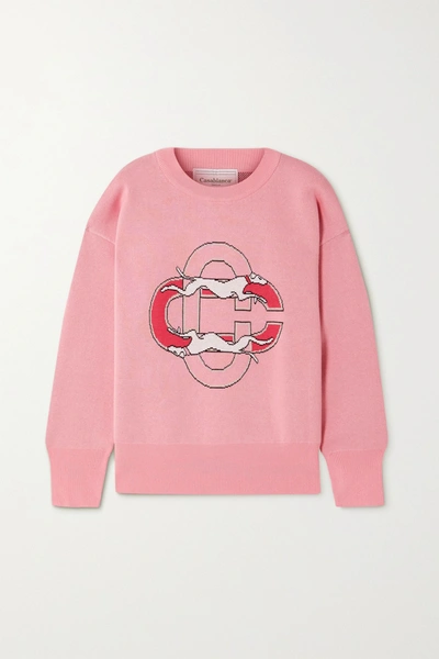 Casablanca Intarsia Cotton Sweater In Pink