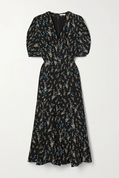 Erdem Gracelyn Floral-print Silk Crepe De Chine Midi Dress In Black