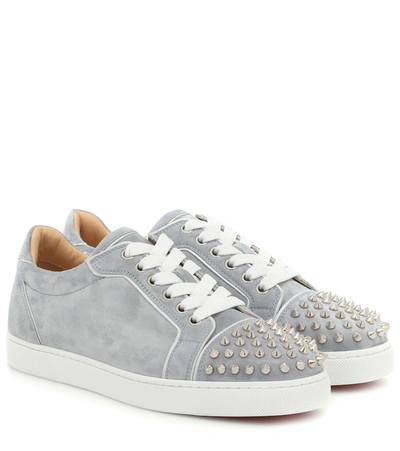 Christian Louboutin Vieira Spikes Suede Sneakers In Grey