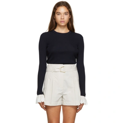 Chloé Fluted-cuff Ribbed-wool Sweater In Classic Navy