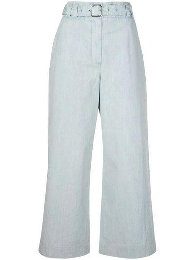 Proenza Schouler White Label Belted Cropped Cotton Wide-leg Trousers In Periwinkle Bleach/blue