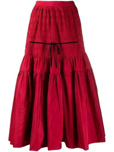 Molly Goddard Donnika Shirred Taffeta Midi Skirt In Red