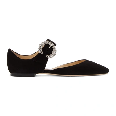 Jimmy Choo Gin Crystal-embellished Suede Ballet Flats In Black