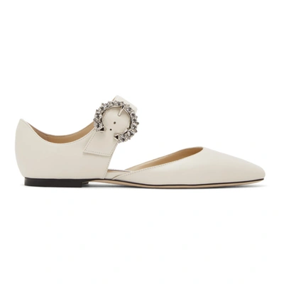 Jimmy Choo Gin Crystal-embellished Leather Mary Jane Flats In Latte
