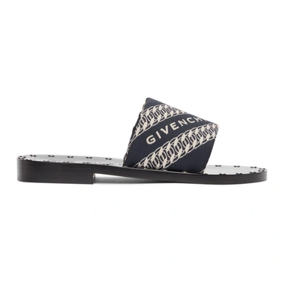 Givenchy Logo-jacquard Leather Slides In Blue