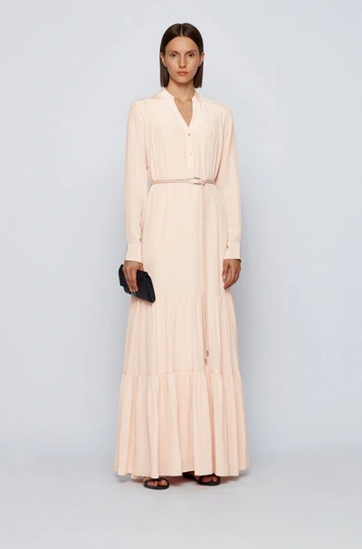 Hugo Boss Silk Maxi Dress With Voluminous Skirt In Light Pink | ModeSens