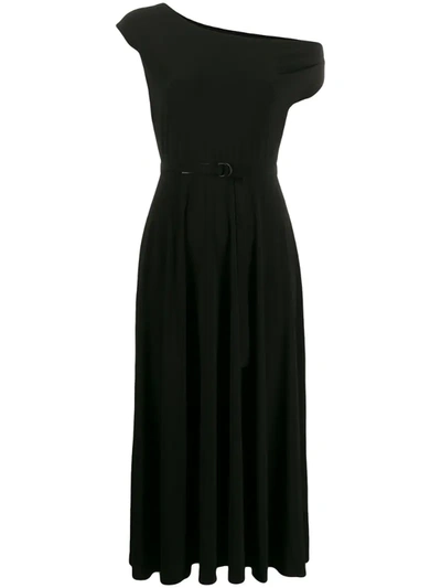 Norma Kamali Long Sleeve Drop Shoulder Fishtail Dress In Black