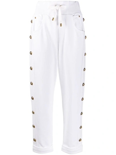 Balmain White Pants Featuring Golden Logo Buttons