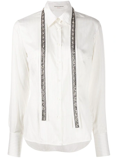 Ermanno Scervino Striped Studded Panel Silk Shirt In White