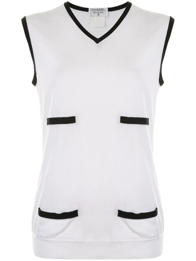 Pre-owned Chanel 1996 V-neck Tank Top In White