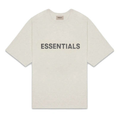 Pre-owned Fear Of God Essentials 3d Silicon Applique Boxy T-shirt Oatmeal Heather In Oatmeal/oatmeal Heather/light Heather Oatmeal