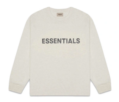 Pre-owned Fear Of God Essentials 3d Silicon Applique Boxy Long Sleeve T-shirt Oatmeal Heather In Oatmeal/oatmeal Heather/light Heather Oatmeal