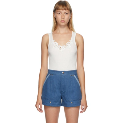 Chloé Chloe Off-white Lace Ribbed Tank Top In 103 Milk