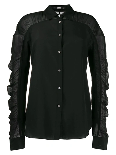 Karl Lagerfeld Sheer Sleeve Silk Blouse In Black
