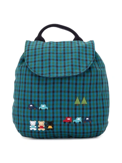 Familiar Kids' Embroidered Check Print Backpack In Blue