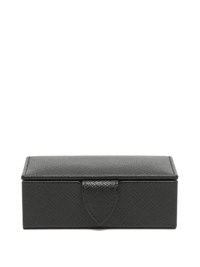 Smythson Panama Mini Leather Cufflink Box In Black