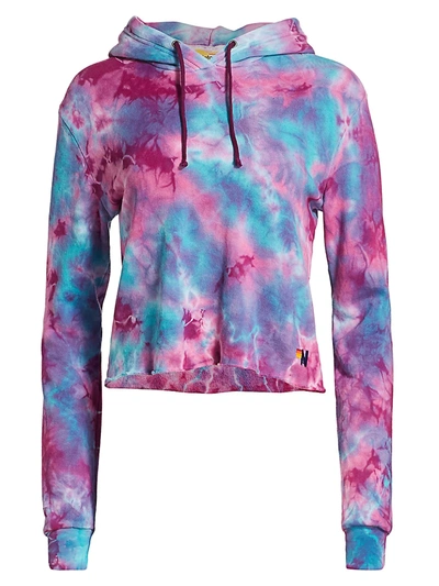 Aviator Nation Cropped Tie-dyed Hoodie In Tie-dye Turquoise