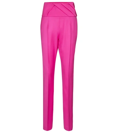 Attico High-rise Stretch-wool Cigarette Pants In Pink