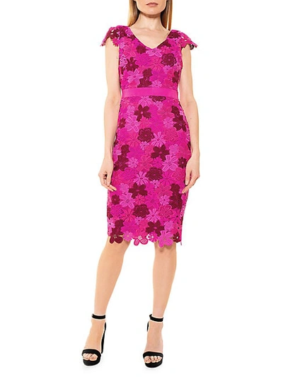 Alexia Admor Floral Embroidered Cap-sleeve Dress In Fuchsia Multi