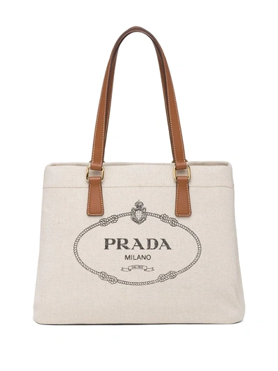 Prada Logo-print Canvas Tote Bag In Brown