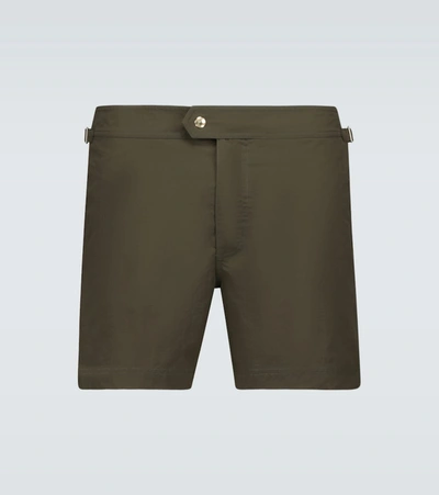 Tom Ford Micro Faille Plain Swimshort In Olive