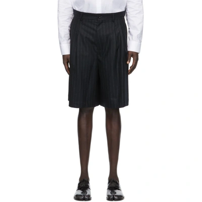 Maison Margiela Black Flannel Pinstripe Shorts In Grey