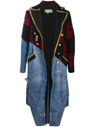 Greg Lauren Double Breasted Patchwork Silk Coat In Red