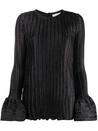 Jw Anderson Ribbed-knit Flare-cuff Blouse In Black