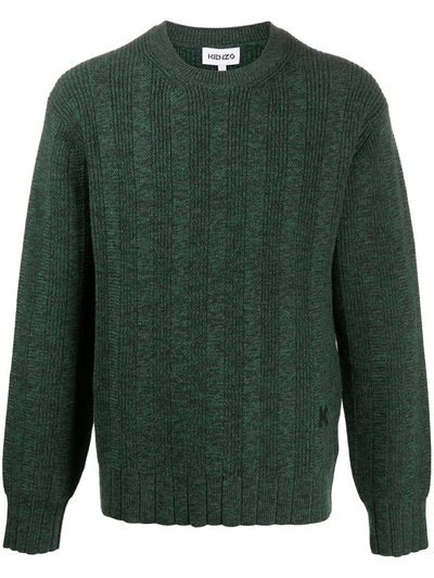 Kenzo Logo-embroidered Crew-neck Jumper In Green