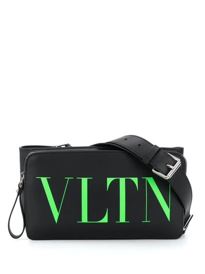 Valentino Garavani Leather Vltn Print Belt Bag In Black