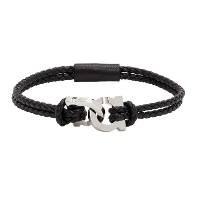 Ferragamo Gancini Link Woven Bracelet In Black Large
