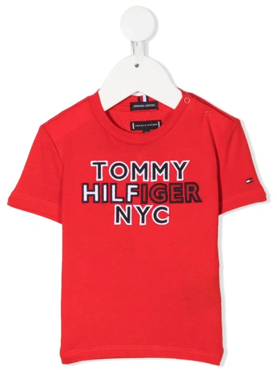 Tommy Hilfiger Junior Babies' Two-tone Logo Embroidery T-shirt In Red