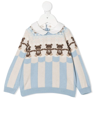 Fendi Babies' Teddy Bear Intarsia Jumper In Azzurro