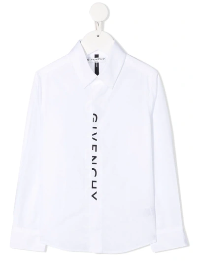 Givenchy Kids' Logo-print Concealed Long-sleeved Shirt In White