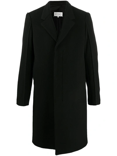 Maison Margiela Concealed Fastening Midi Coat In Black