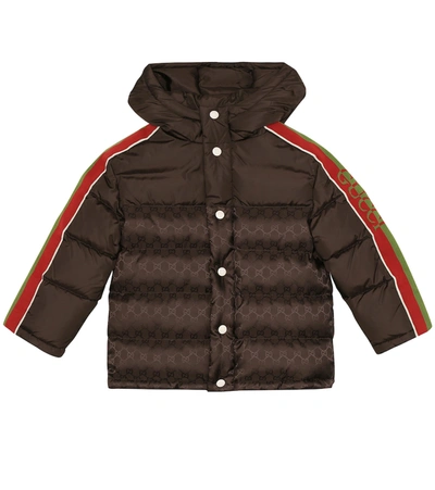 Gucci Kids' Hooded Padded Jacket In Brown