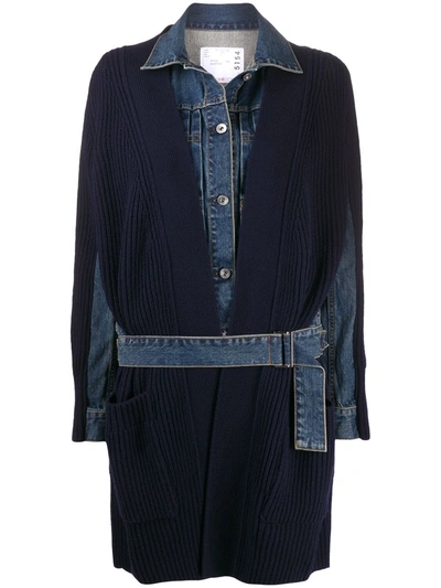 Sacai Denim-panel Hybrid Cardi-coat In Blue