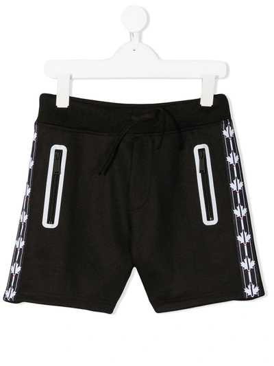 Dsquared2 Kids' Logo Stripe Track Shorts In Black