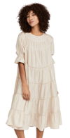 Merlette Paradis Tiered Puff Sleeve Cotton Dress In Light Beige