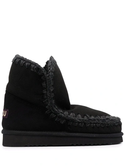 Mou Eskimo 18 Low Heels Ankle Boots In Black Suede