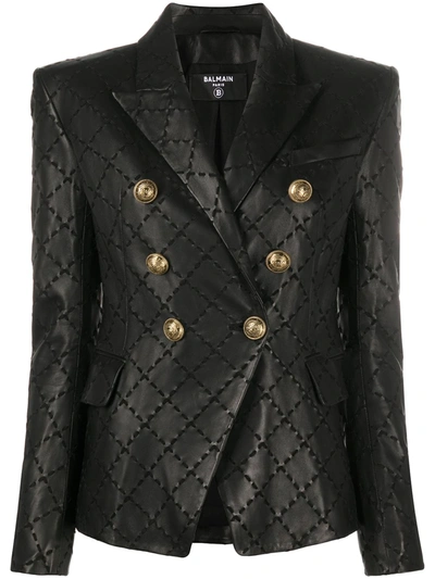 Balmain Diamond-embroidered Leather Blazer In Black