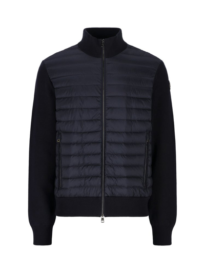 Moncler Quilted Nylon And Wool-blend Knit Cardigan In Black