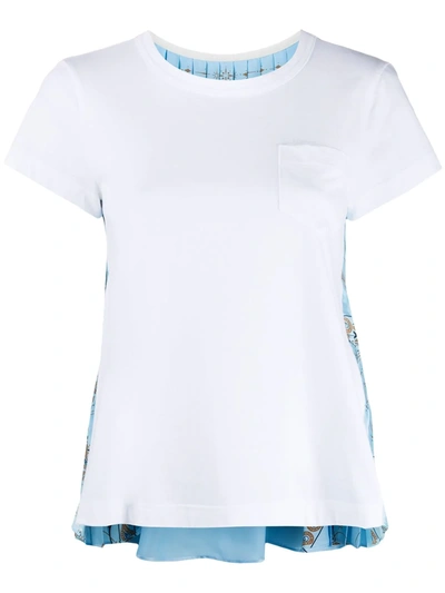 Sacai Contrast Panel Pleated T-shirt In White
